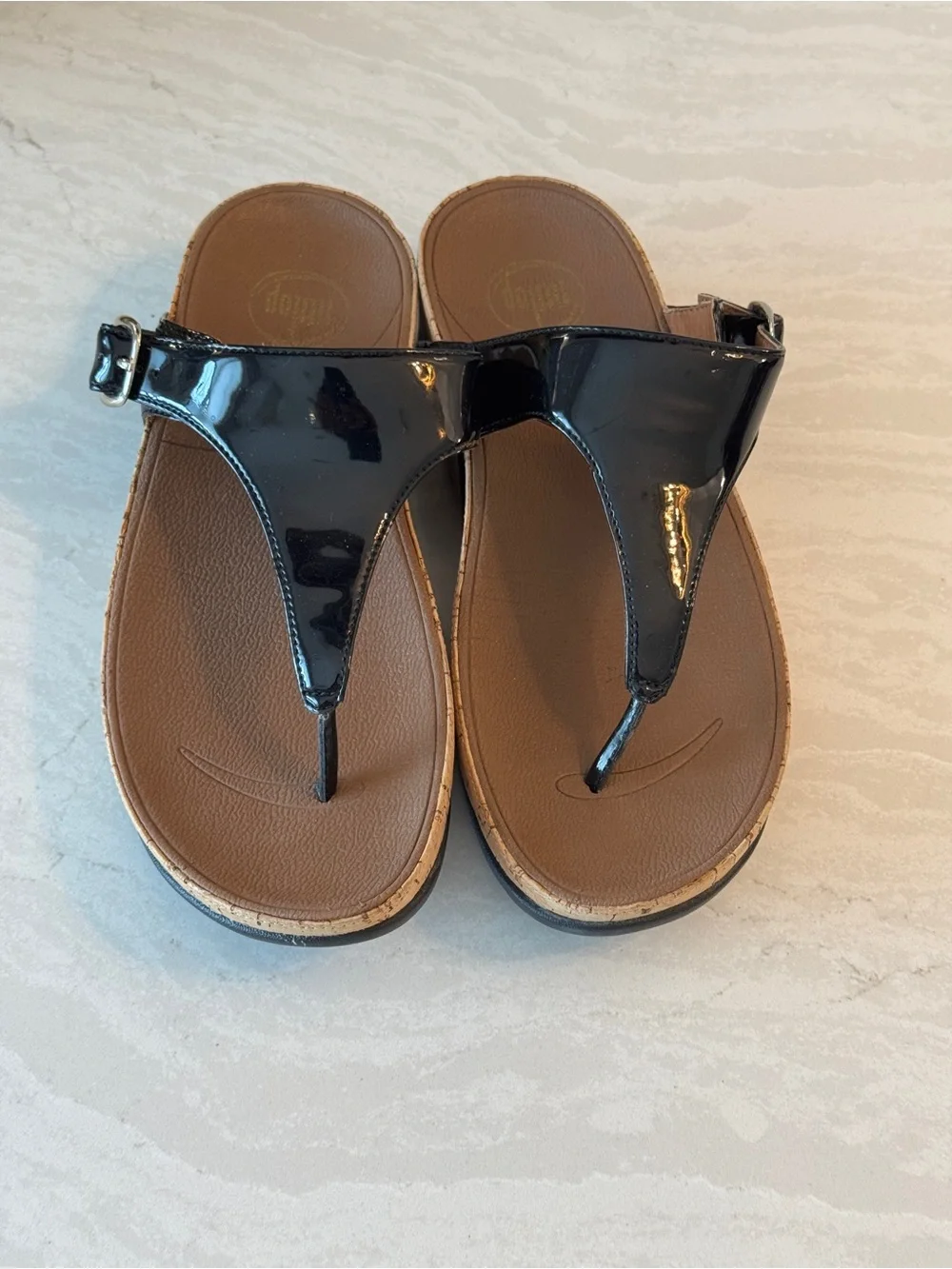 FitFlop Black Patent Leather Thong Sandals